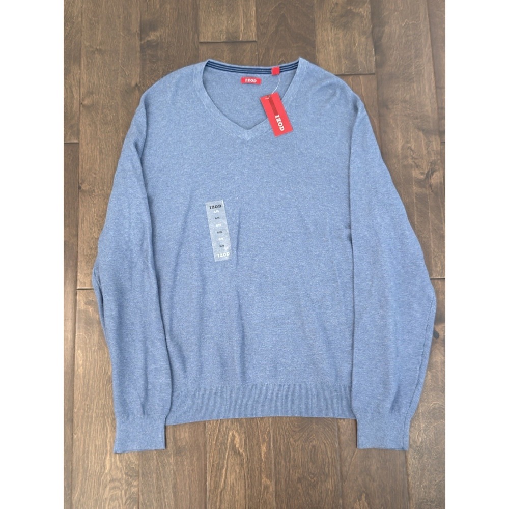 NWT IZOD Mens Blue Sweater Long Sleeve V Neck Size XL Preppy 100% Cotton Comfort